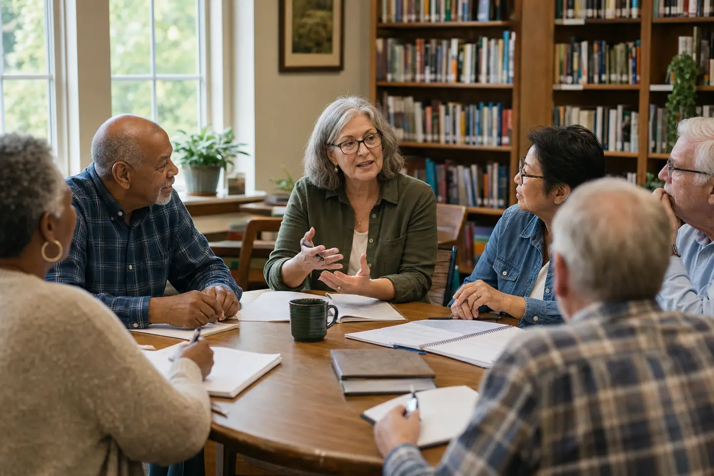 A group of older adults taking part in a community education discussion